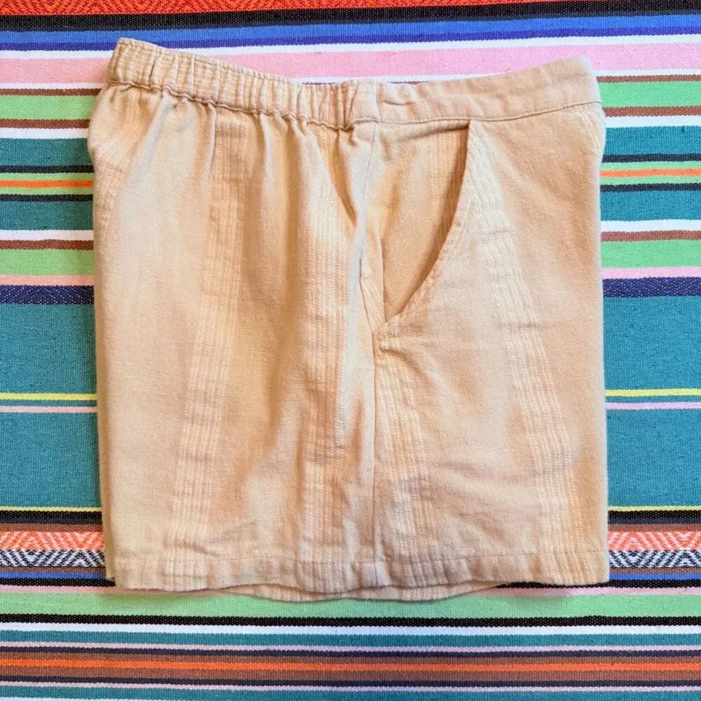 Free People Yellow Cotton & Linen Shorts with Embroidered Stripes size XS